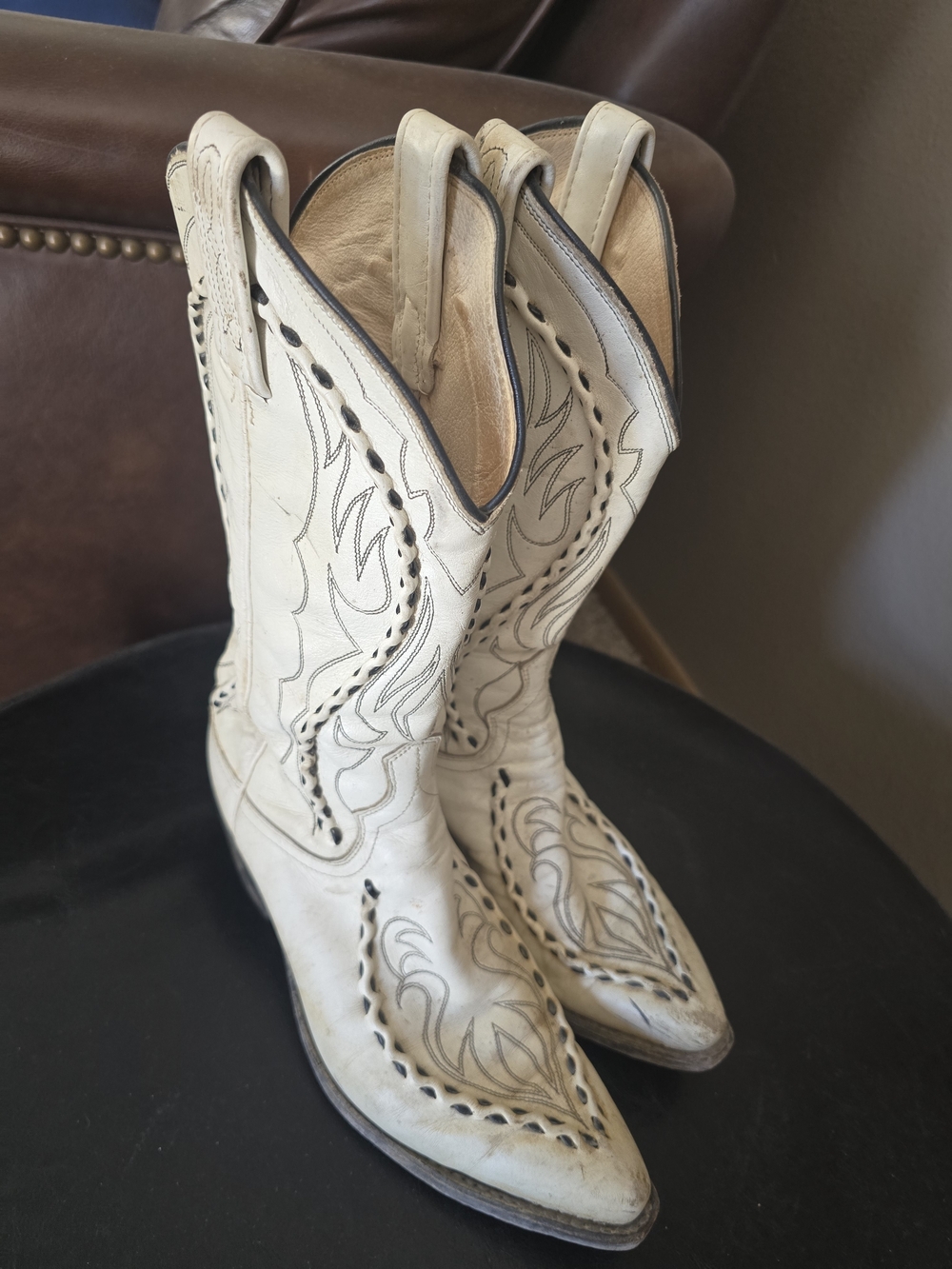 Dan Post White/black Western Embroidered Heeled Cowboy Boots